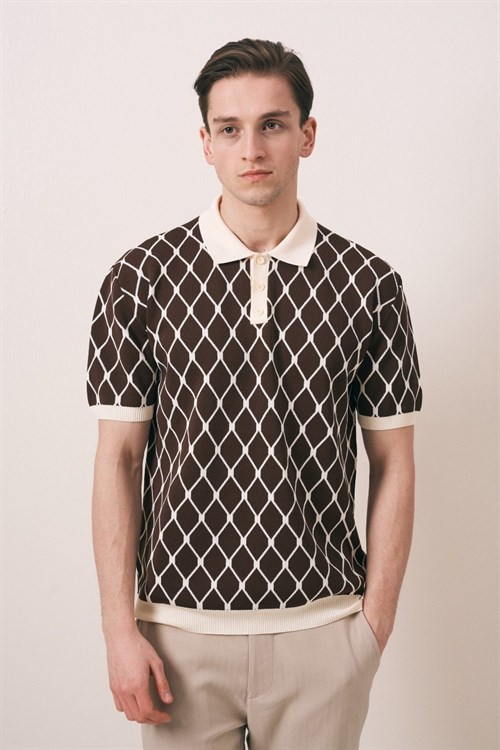 Wholesale Mens Brown Knit Polo T-Shirt