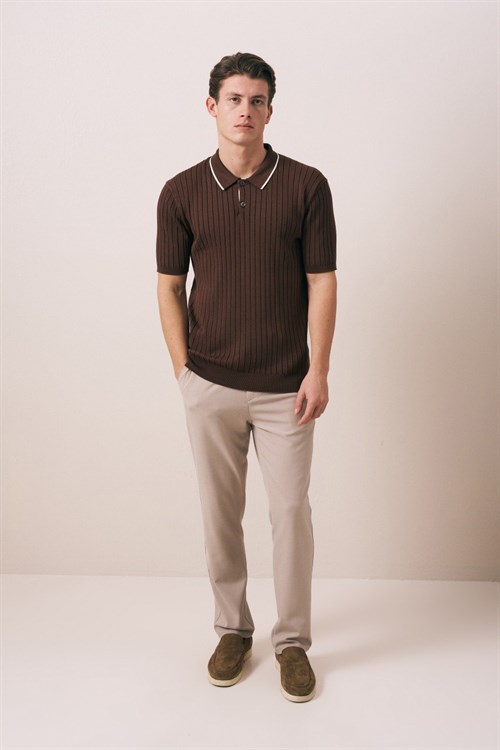 Wholesale Mens Brown Knit Polo T-Shirt