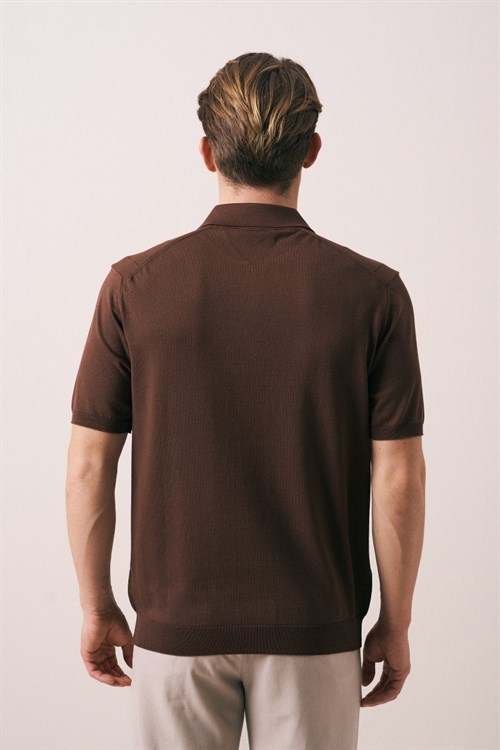 Wholesale Mens Brown Knit Polo T-Shirt
