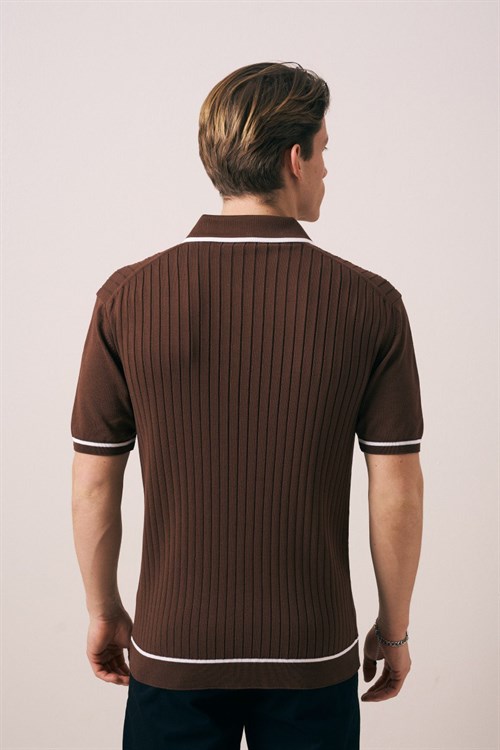 Wholesale Mens Brown Knit Polo T-Shirt