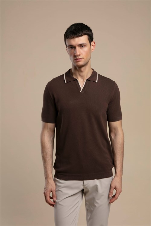 Wholesale Mens Brown Knit Polo T-Shirt