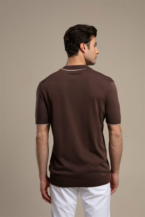 Wholesale Mens Brown Knit Polo T-Shirt