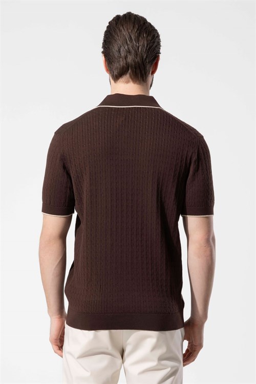 Wholesale Mens Brown Knit Polo T-Shirt