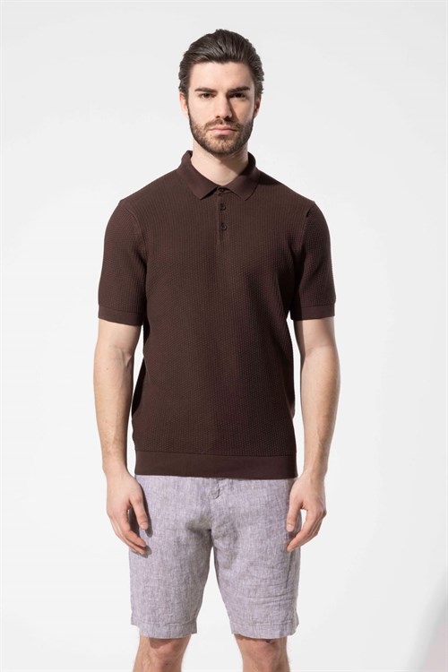 Wholesale Mens Brown Knit Polo T-Shirt