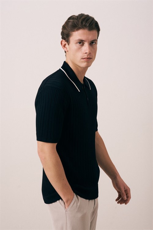 Wholesale Mens Black Knit Polo T-Shirt