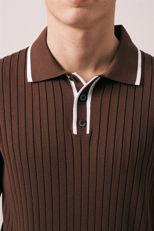 Wholesale Mens Brown Knit Polo T-Shirt