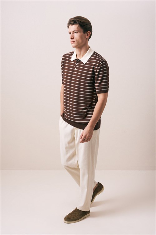 Wholesale Mens Brown Knit Polo T-Shirt