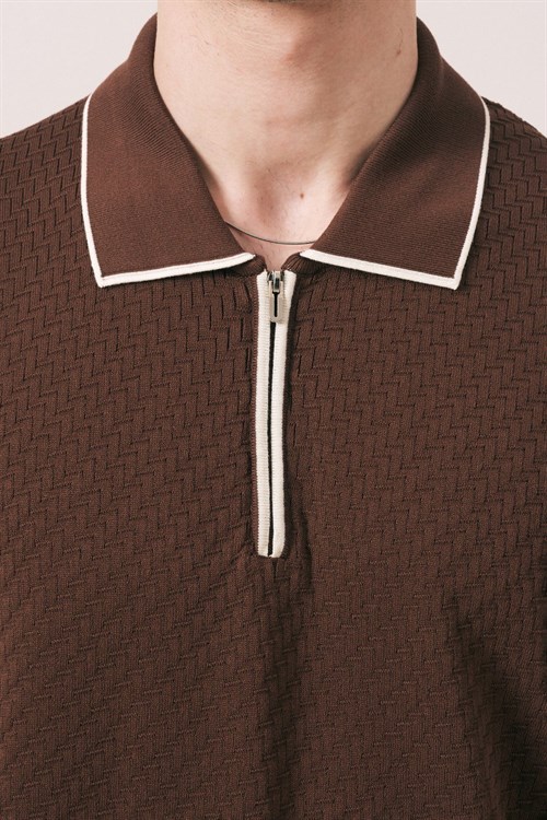 Wholesale Mens Brown Knit Polo T-Shirt