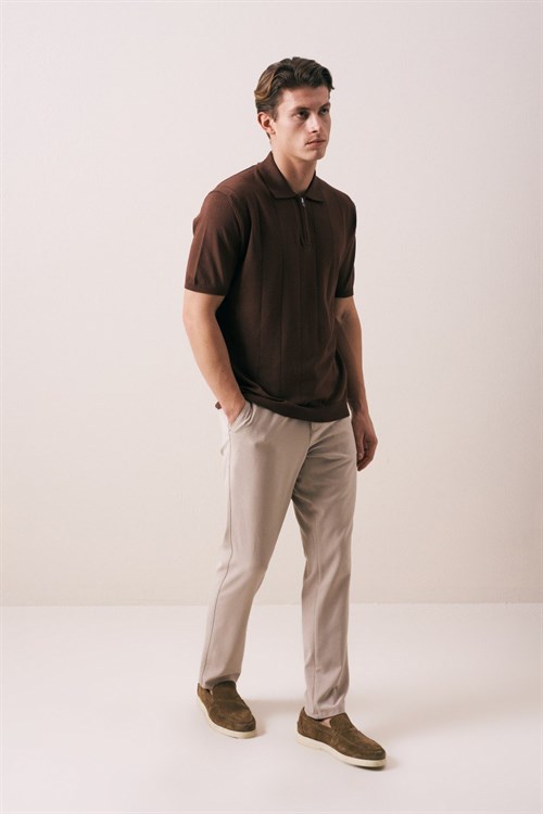Wholesale Mens Brown Knit Polo T-Shirt