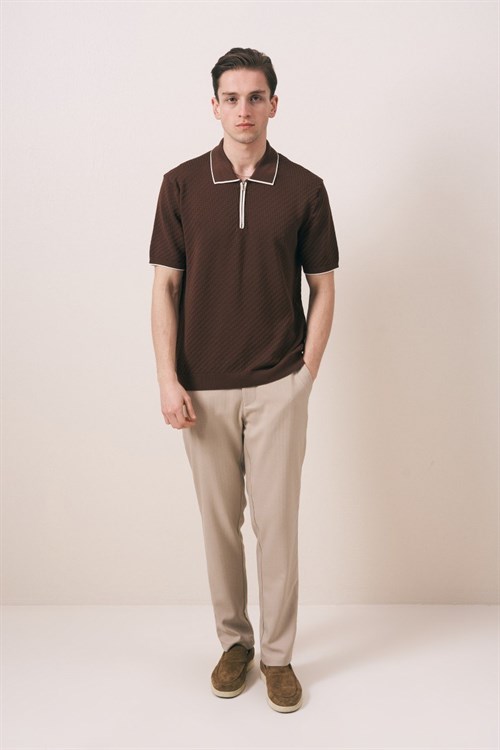 Wholesale Mens Brown Knit Polo T-Shirt