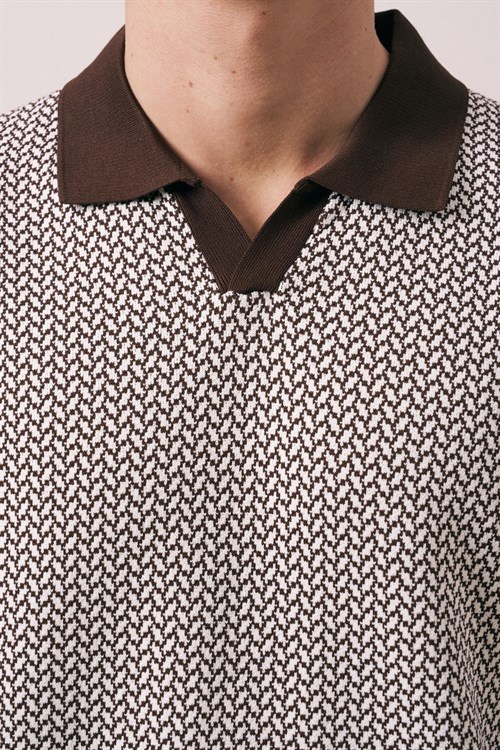 Wholesale Mens Brown Knit Polo T-Shirt