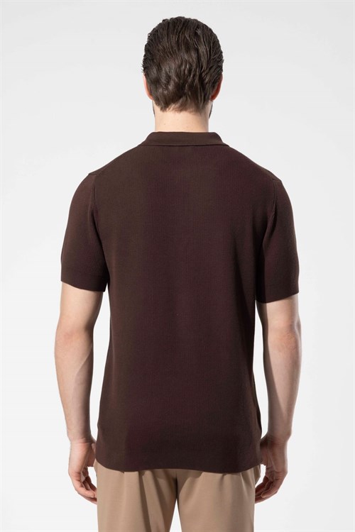 Wholesale Mens Brown Knit Polo T-Shirt
