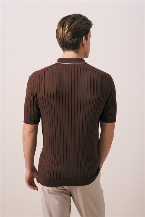 Wholesale Mens Brown Knit Polo T-Shirt