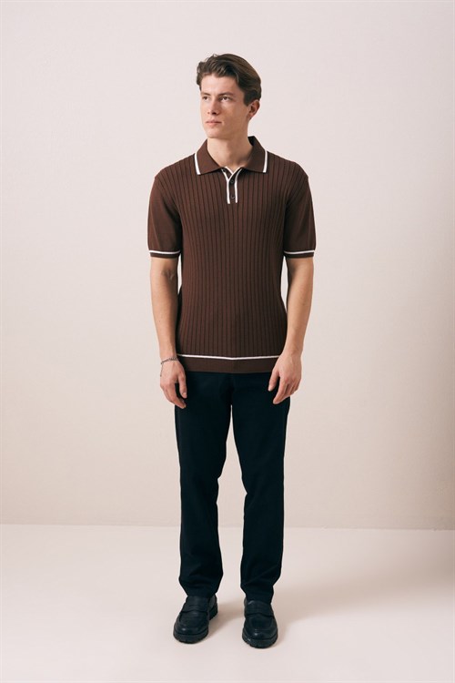 Wholesale Mens Brown Knit Polo T-Shirt