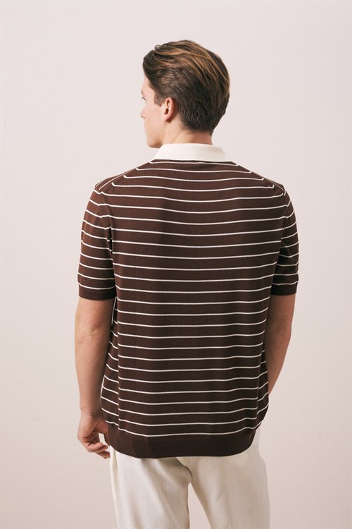Wholesale Mens Brown Knit Polo T-Shirt