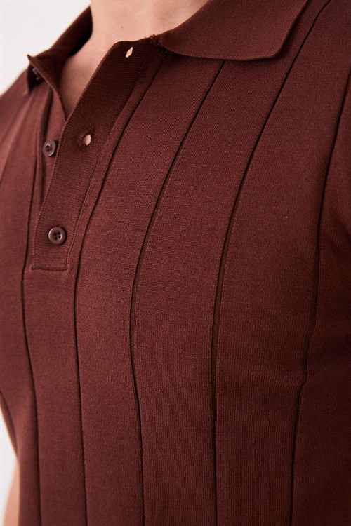 Wholesale Mens Brown Knit Polo T-Shirt
