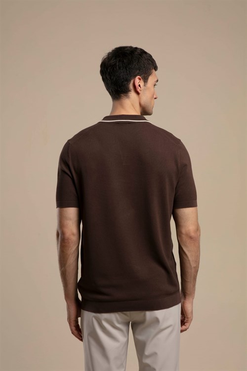 Wholesale Mens Brown Knit Polo T-Shirt