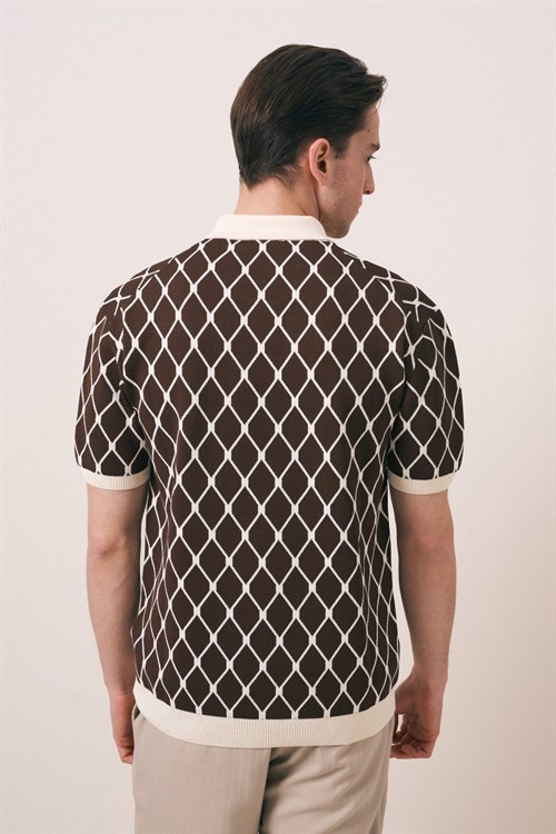 Wholesale Mens Brown Knit Polo T-Shirt