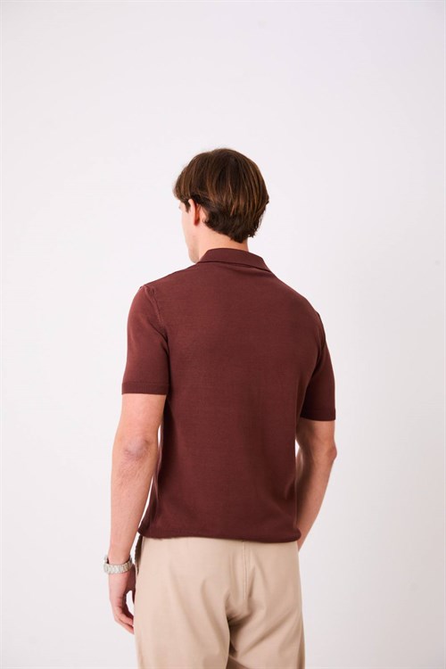 Wholesale Mens Brown Knit Polo T-Shirt