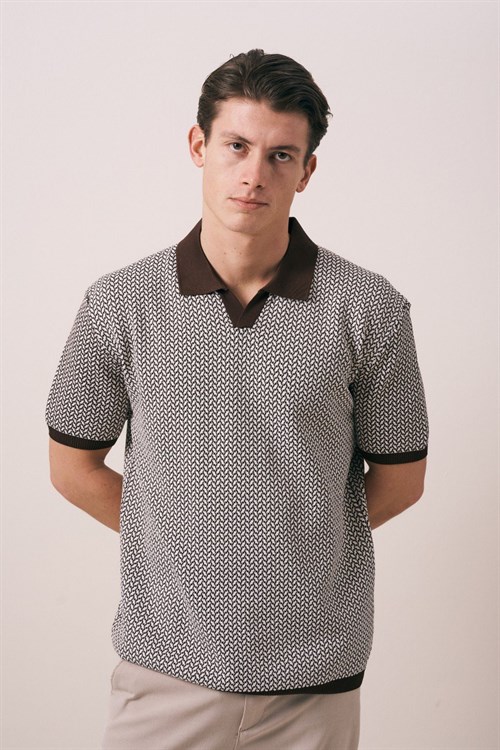 Wholesale Mens Brown Knit Polo T-Shirt