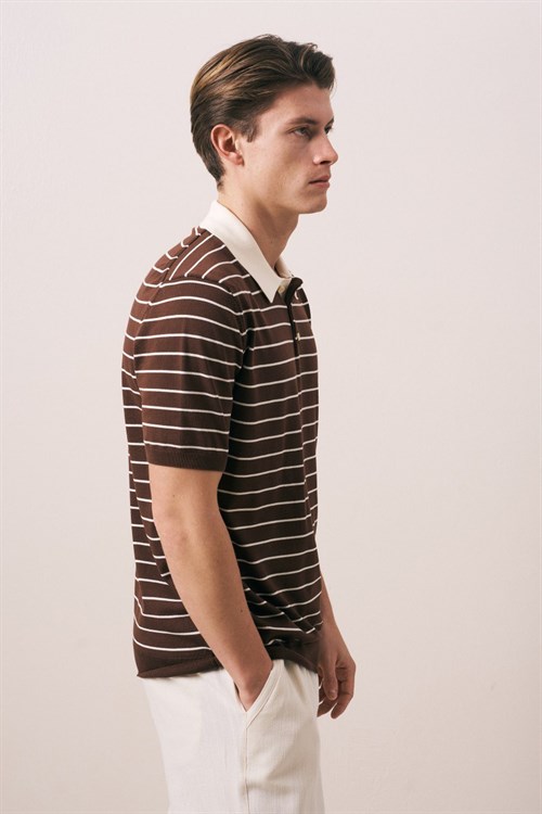 Wholesale Mens Brown Knit Polo T-Shirt