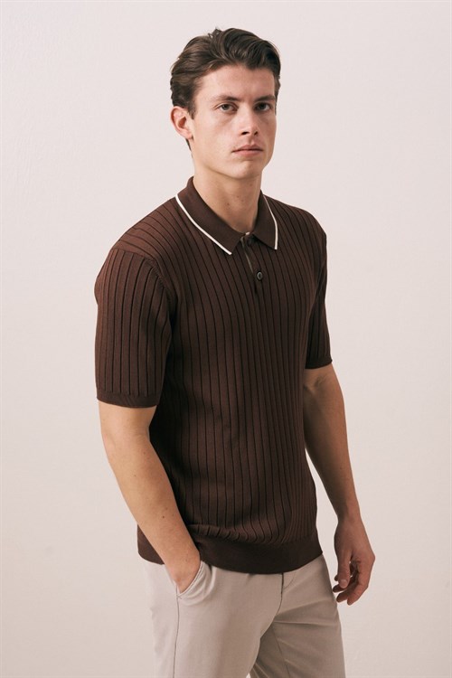 Wholesale Mens Brown Knit Polo T-Shirt