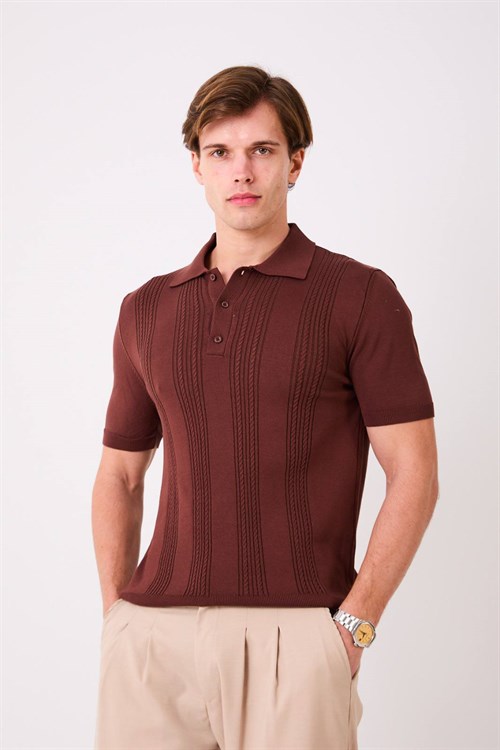 Wholesale Mens Brown Knit Polo T-Shirt