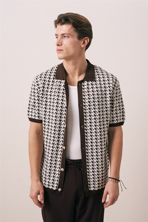 Wholesale Mens Brown Knit Shirt