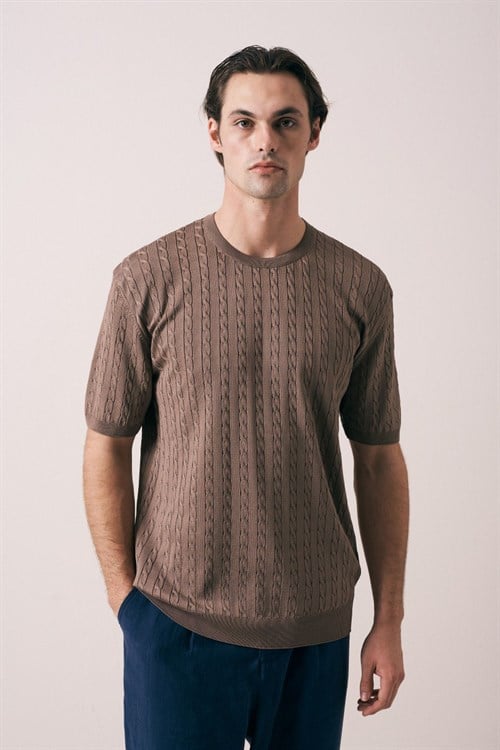 Wholesale Mens Brown Knit T-Shirt