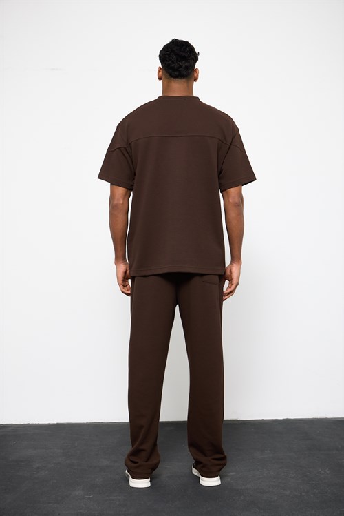 Wholesale Mens Brown Oversized T-Shirt and Sweatpants Set
