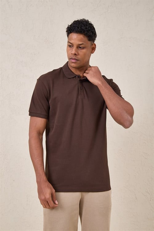 Wholesale Mens Brown Pique Fabric Polo Shirt
