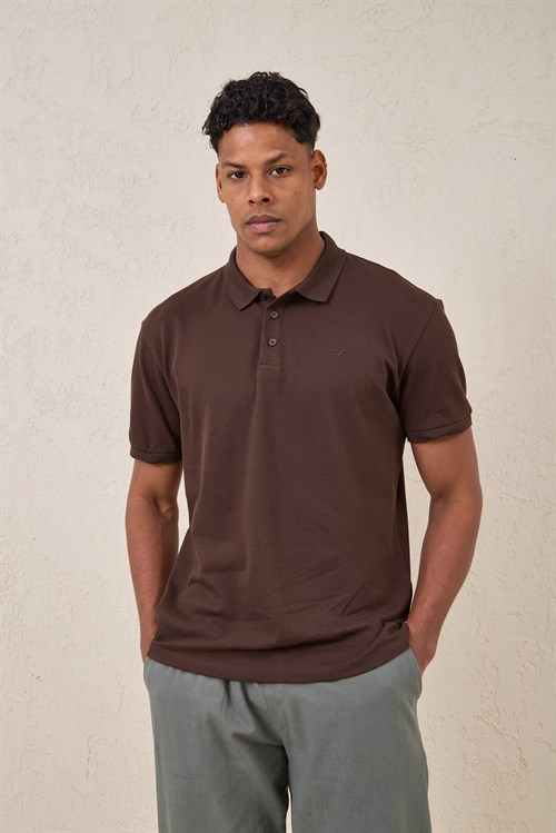 Wholesale Mens Brown Pique Fabric Polo Shirt