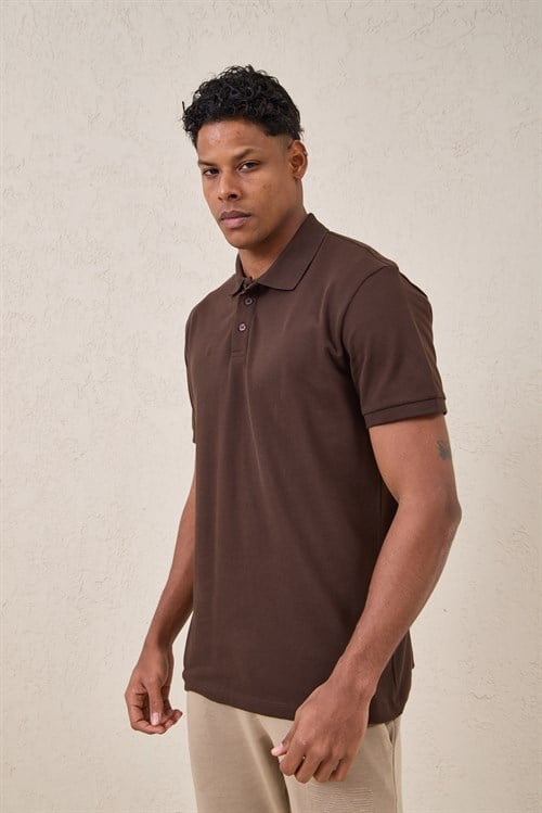 Wholesale Mens Brown Pique Fabric Polo Shirt