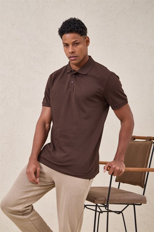 Wholesale Mens Brown Pique Fabric Polo Shirt