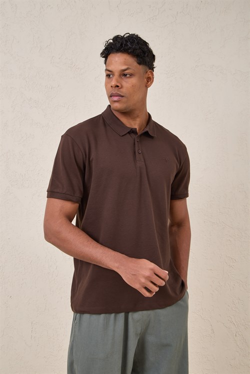 Wholesale Mens Brown Pique Fabric Polo Shirt
