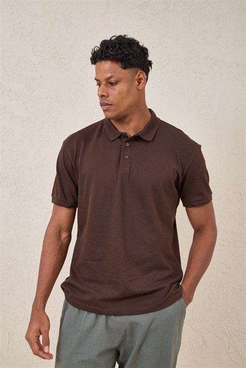 Wholesale Mens Brown Pique Fabric Polo Shirt