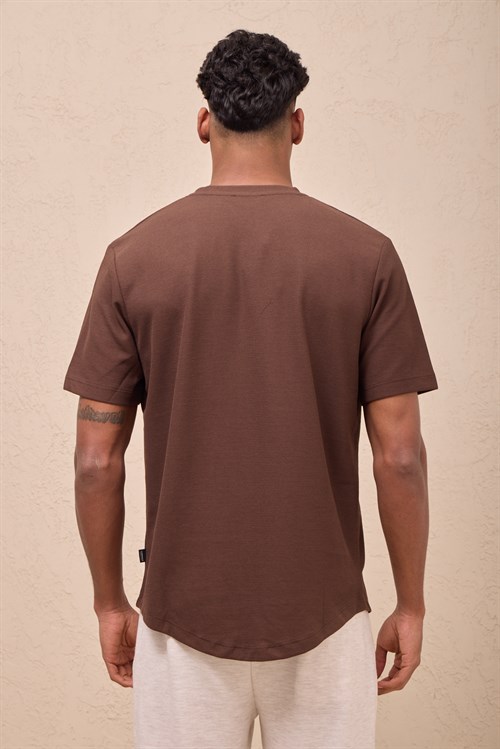 Wholesale Mens Brown Regular Fit Double-Knit Crew-Neck T-Shirt