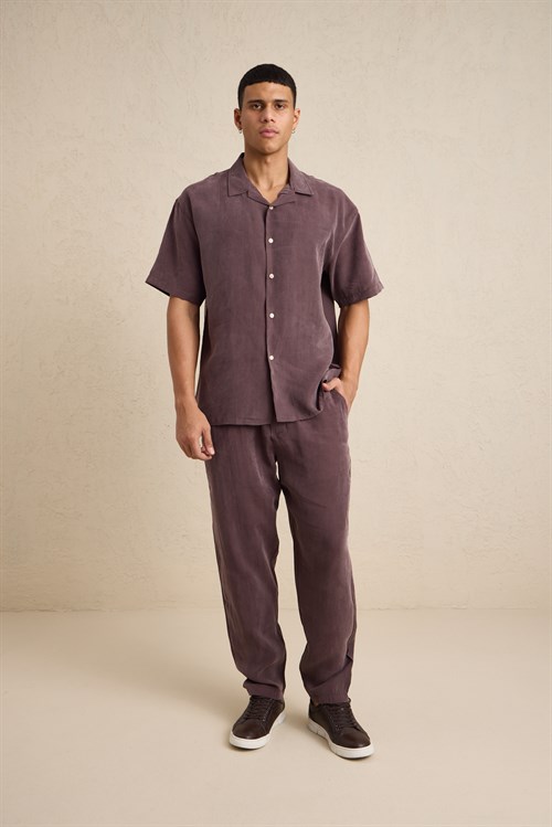 Wholesale Mens Brown Relax Fit Cupra Shirt and Pants Set