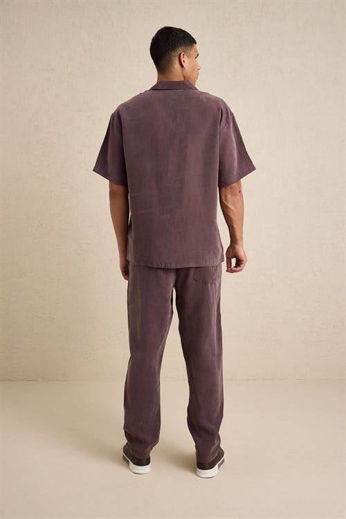 Wholesale Mens Brown Relax Fit Cupra Shirt and Pants Set