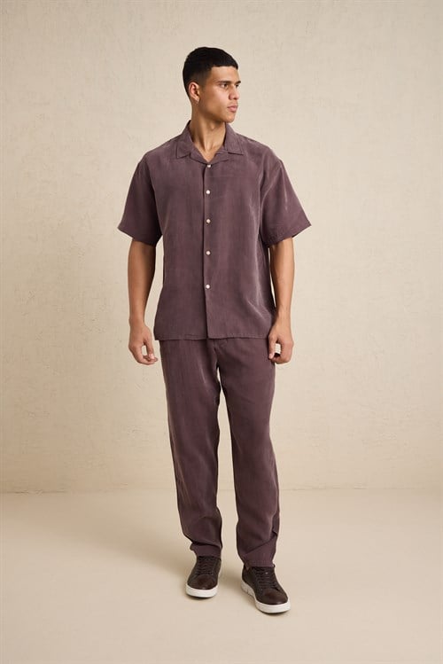 Wholesale Mens Brown Relax Fit Cupra Shirt and Pants Set