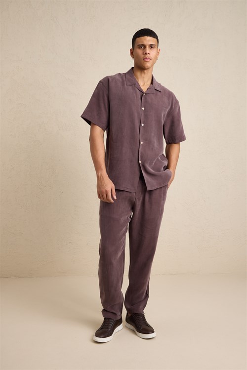Wholesale Mens Brown Relax Fit Cupra Shirt and Pants Set