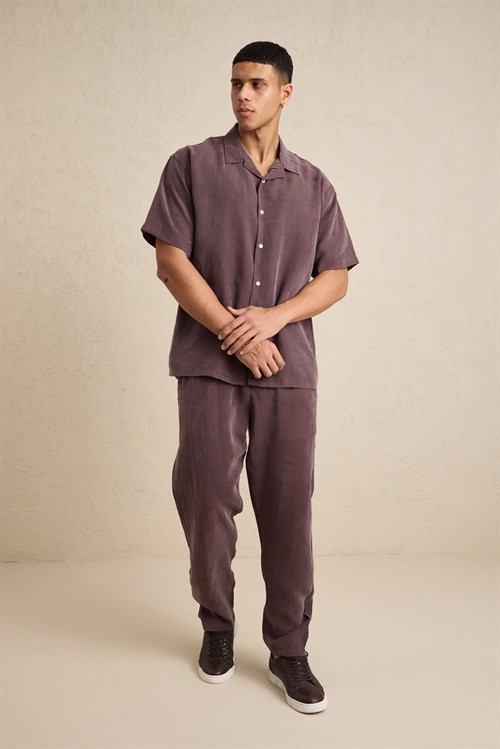 Wholesale Mens Brown Relax Fit Cupra Shirt and Pants Set