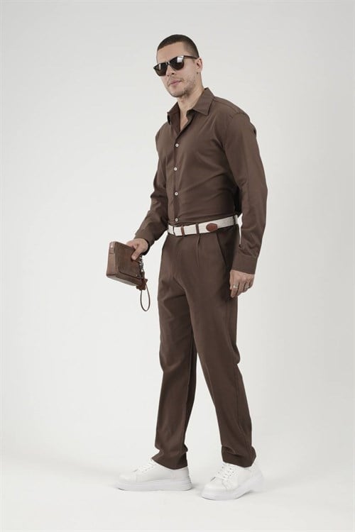 Wholesale Mens Brown Shirt and Pants Set