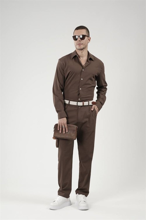 Wholesale Mens Brown Shirt and Pants Set