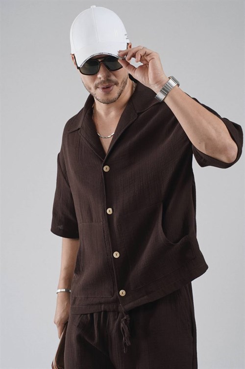 Wholesale Mens Brown Shirt and Shorts Set