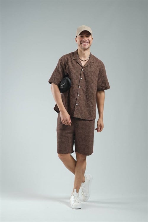 Wholesale Mens Brown Shirt and Shorts Set