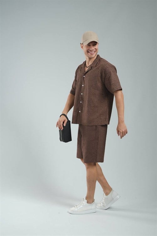 Wholesale Mens Brown Shirt and Shorts Set