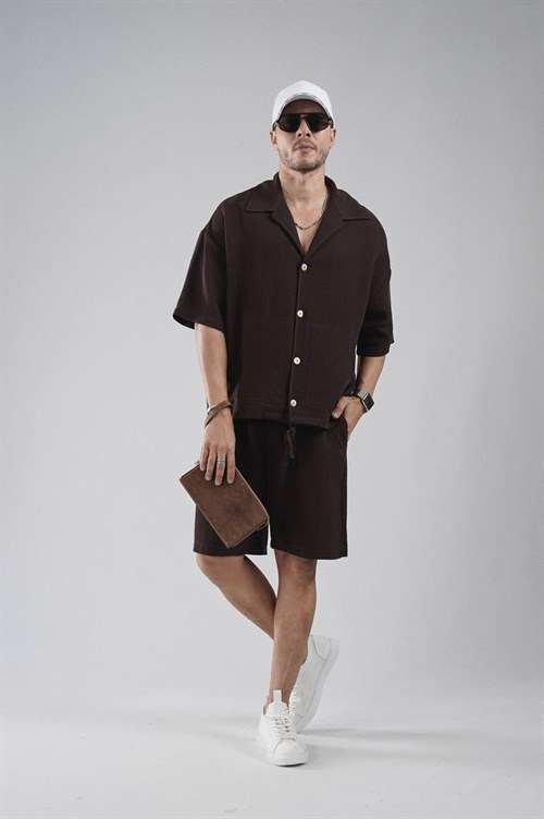 Wholesale Mens Brown Shirt and Shorts Set