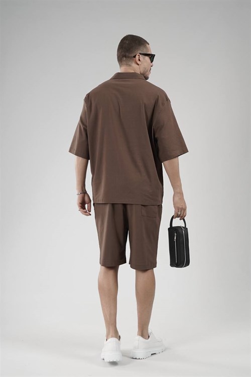 Wholesale Mens Brown Shirt and Shorts Set