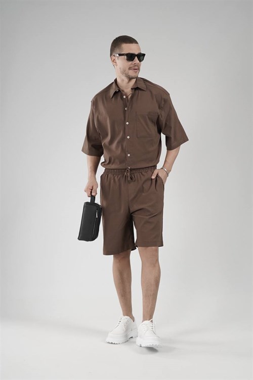 Wholesale Mens Brown Shirt and Shorts Set